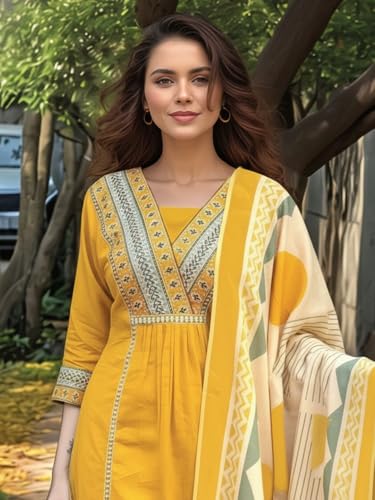Kurta anarkali imprimé en viscose jaune tenue festive et décontractée pour le bureau - 6