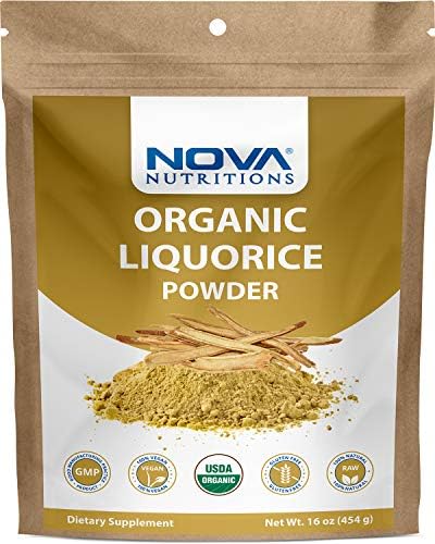 Nova Nutritions Certified Organic Licorice/Liquorice Root Powder 16 OZ (454 gm) - Also Called Glycyrrhiza glabra