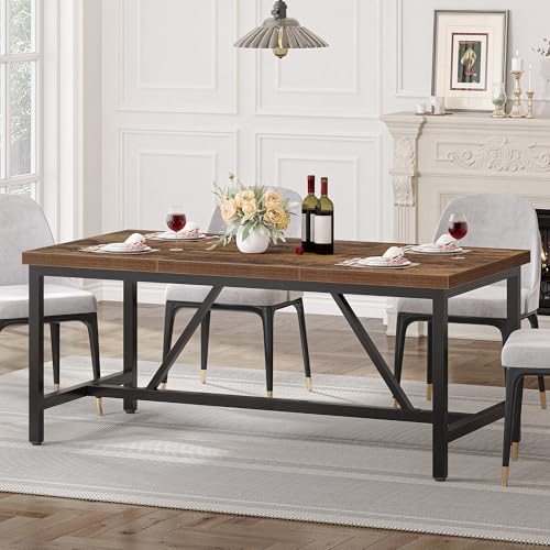 YITAHOME 70.8" Large Kitchen Dining Room Table for 6-8 People, Rustic Brown Farmhouse Industrial Wood Style Rectangle Apartment Dinning Room Dinette T