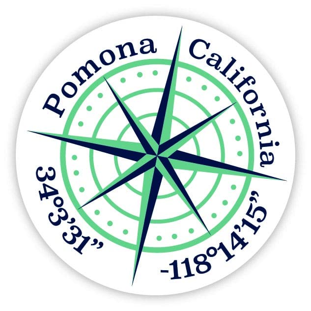 Pomona California 2-Inch Vinyl Decal Sticker Latitude Longitude Compass Design