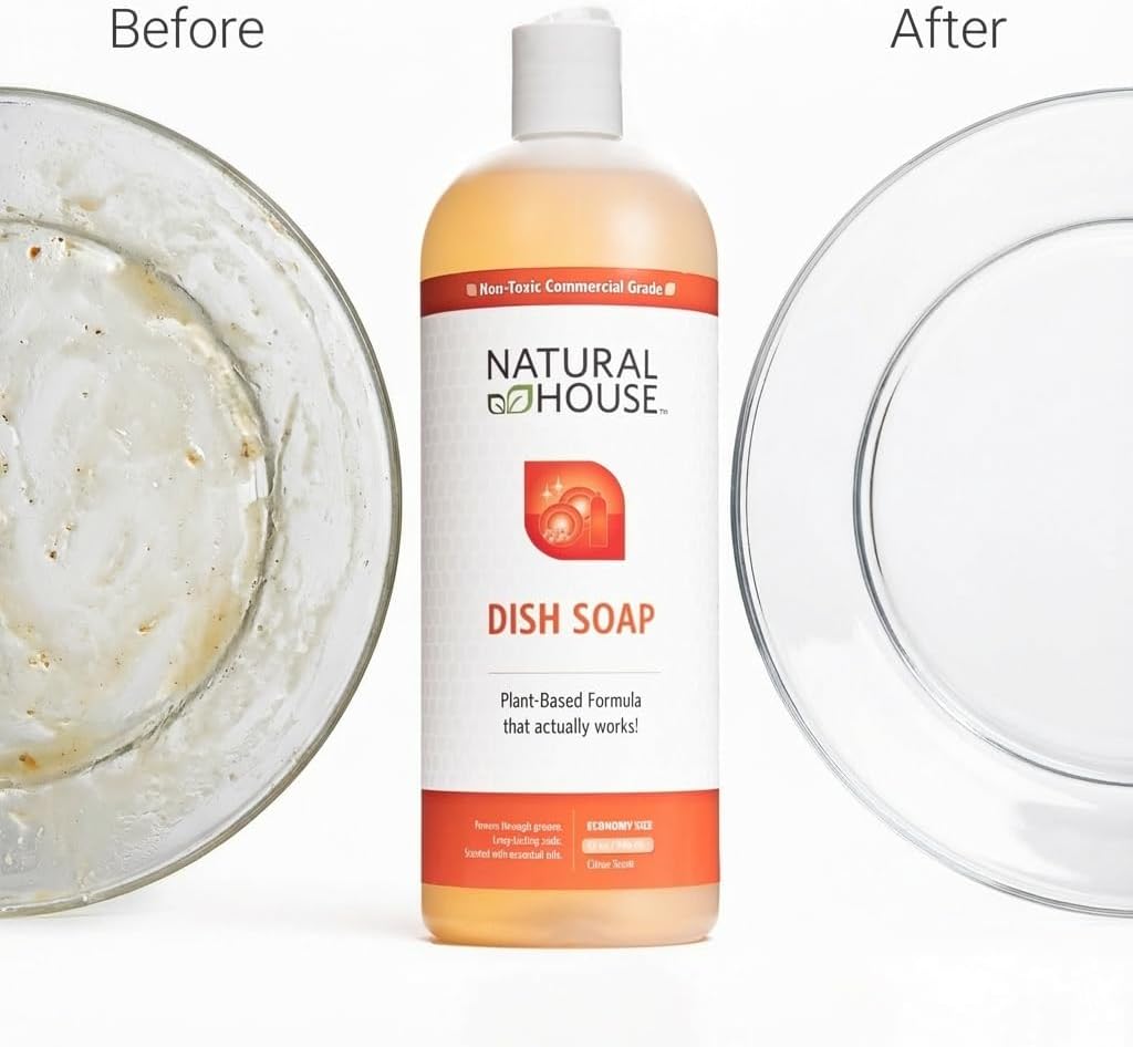 Natural House Scrubby - Probiotic Hand Dish Soap - Cuts Grease - Plant-Based Formula - Gentle on Hands - Citrus Scent - 128 oz