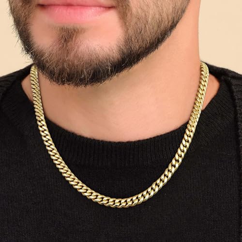 Gold Cuban Link Chain for Men Mens Stainless Steel Miami Curb Chains Necklace 5/8mm Thick Real Gold/Silver/Black Plated Diamond Cut Non-Tarnish Jewelry18-26 Inch3