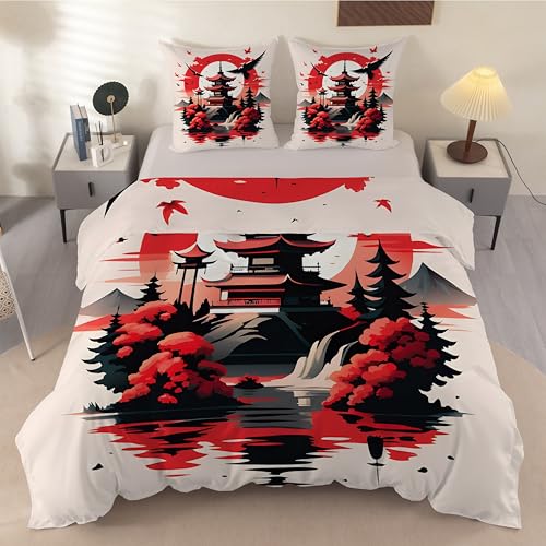 Funda Nórdica Cama 180 Japonés, Funda Edredon 240x260cm Microfibra Suave, Ropa de Cama Torre del Edificio Grúa - Funda Nordica Floral y 2 Funda de Almohada 50x75 con Cremallera, Y-914
