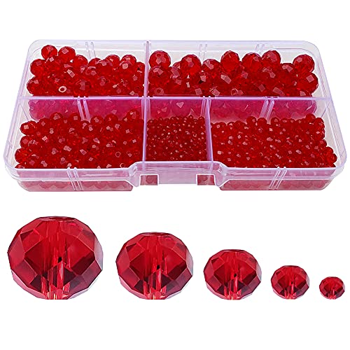 Image of Chengmu Red Rondelle Glass Beads for Jewelry Making, Faceted Briolette Crytal Spacer Beads for Bracelet Necklace Earring (2mm 4mm 6mm 8mm 10mm Mixed Sizes, 1000pcs)