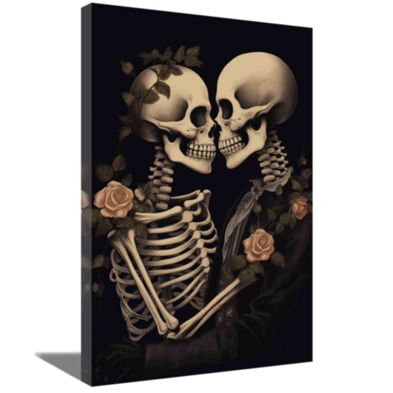 Tableau couple de crânes et roses art gothique vintage pour salon