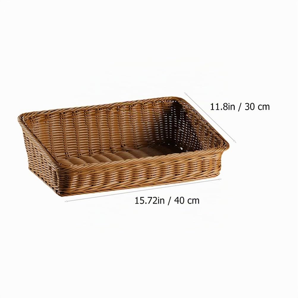 BESTonZON Geflochtener Aufbewahrungskorb Eckig 40x30x12cm Brotkorb Obstkorb Regal Organizer Kiste Multifunktional Aufbewahrungskiste für Küche Bad Kinderzimmer Desktop Organizer Braun