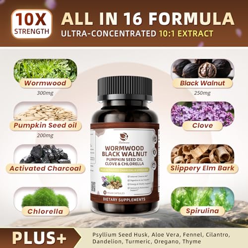 Image of Wormwood Black Walnut Cleanse for Human 1200mg - Gut Health Supplement | Plus Pumpkin Seed Oil,Clove,Activated Charcoal for Daily Digestive Balance - Men & Women Probiotic Capsules -Vegan, 90 Count