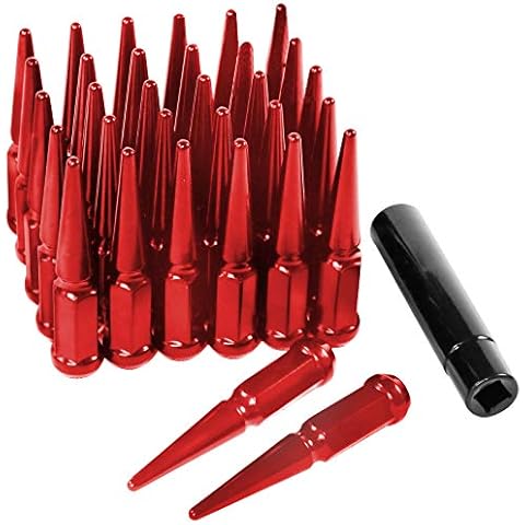 12x1.25 Lug Nuts Spiked 32 Pcs with 1 Socket Key, Red Cover