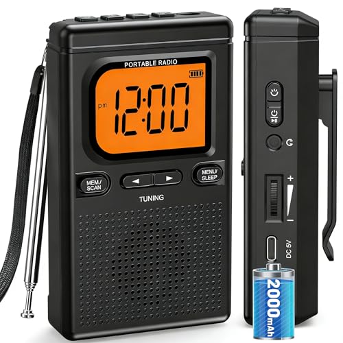 2000mAh Rechargeable AM FM Radio with Bluetooth Portable Transistor Pocket Radio