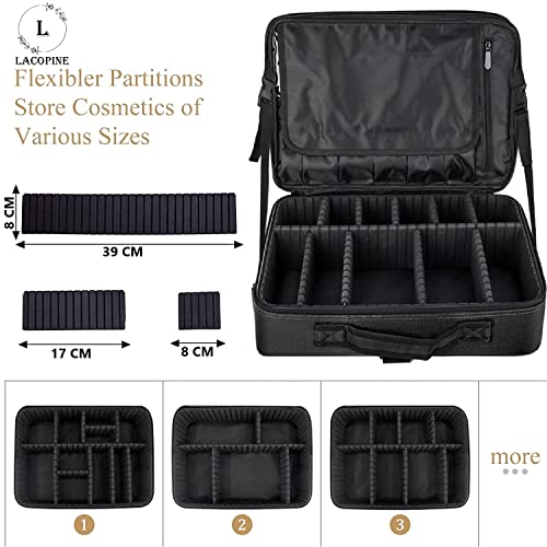 LACOPINE-Travel-Professional-Makeup-Case-Organizer-Bag-for-Women-Portable-Artist-Storage-Makeup-Brush-Bag-with-Adjustable-Dividers-Black-16-INCH-2-Layer