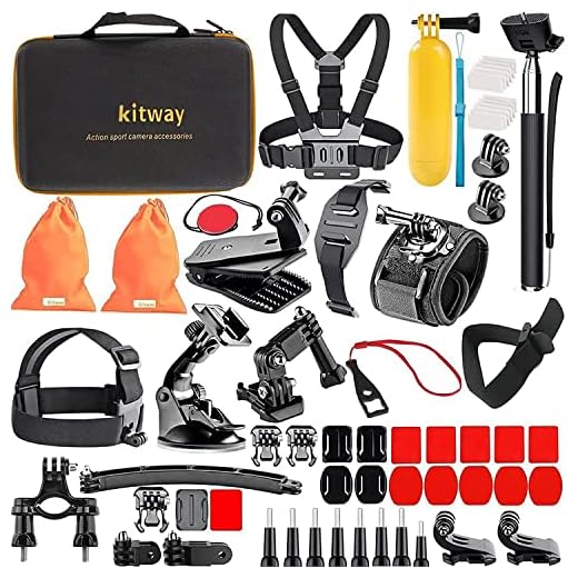 Kitway 65-in-1 Action Camera Accessories Kit for GoPro HERO10,9,8 Compatible with GoPro Max, Hero 7 6 5 4 3+ 3 2 1/EK7000/Wewdigi EV5000/DBpower N6/Crosstour (Accessories for Action camare)
