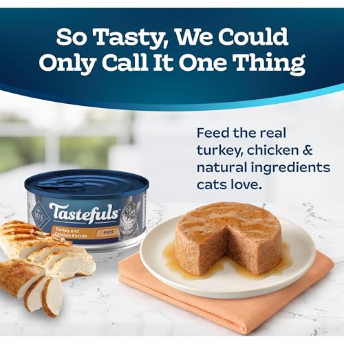 Image of Blue Buffalo Tastefuls Wet Cat Food Pate,Made with Natural Ingredients,Turkey and Chicken Entree,5.5-oz Cans,(Pack of 48)