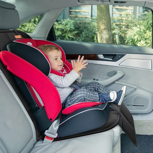 car seat protector large auto protector for child seats with thickest padding and non-slip backing mesh pockets for suv sedan truck leather and fabric - black