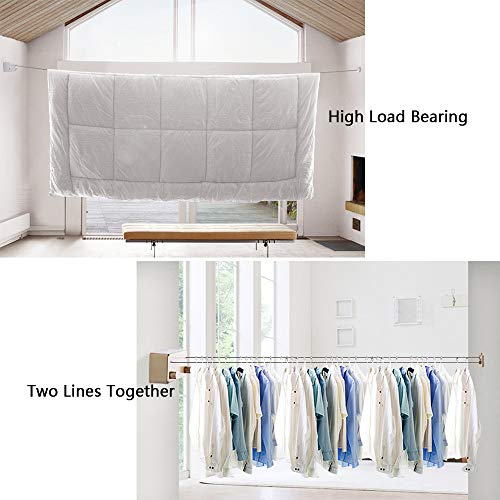 Image of Bakala Retractable Clothesline,Portable Travel Outdoor Indoor Clothesline Rope,Wall Mounted Space-Saver,Adjustable Stainless Steel Double Rope String,Clothes Drying Rack for Balcony,Bathroom(Pink)
