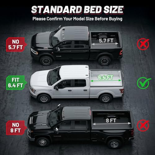 Image of Hard Tri-Fold Tonneau Cover for Ram 1500 2009-2018 1500 Classic 2019-2026 2500 /3500 2010-2026 6.4 FT Bed, Waterproof, Low Profile, Anti-Theft Lock, Easy Install, Incompatible with RamBox