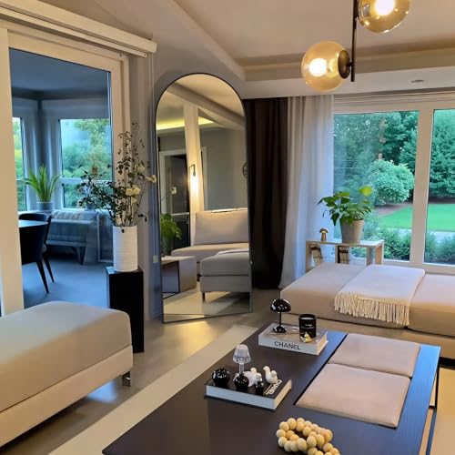 Image of SUNQUEEN 58 inchx19 inch Floor Mirror Full Length, Arched Full Length Mirror with Stand, Full Body Mirrors for Bedroom Living Room or Cloakroom Black