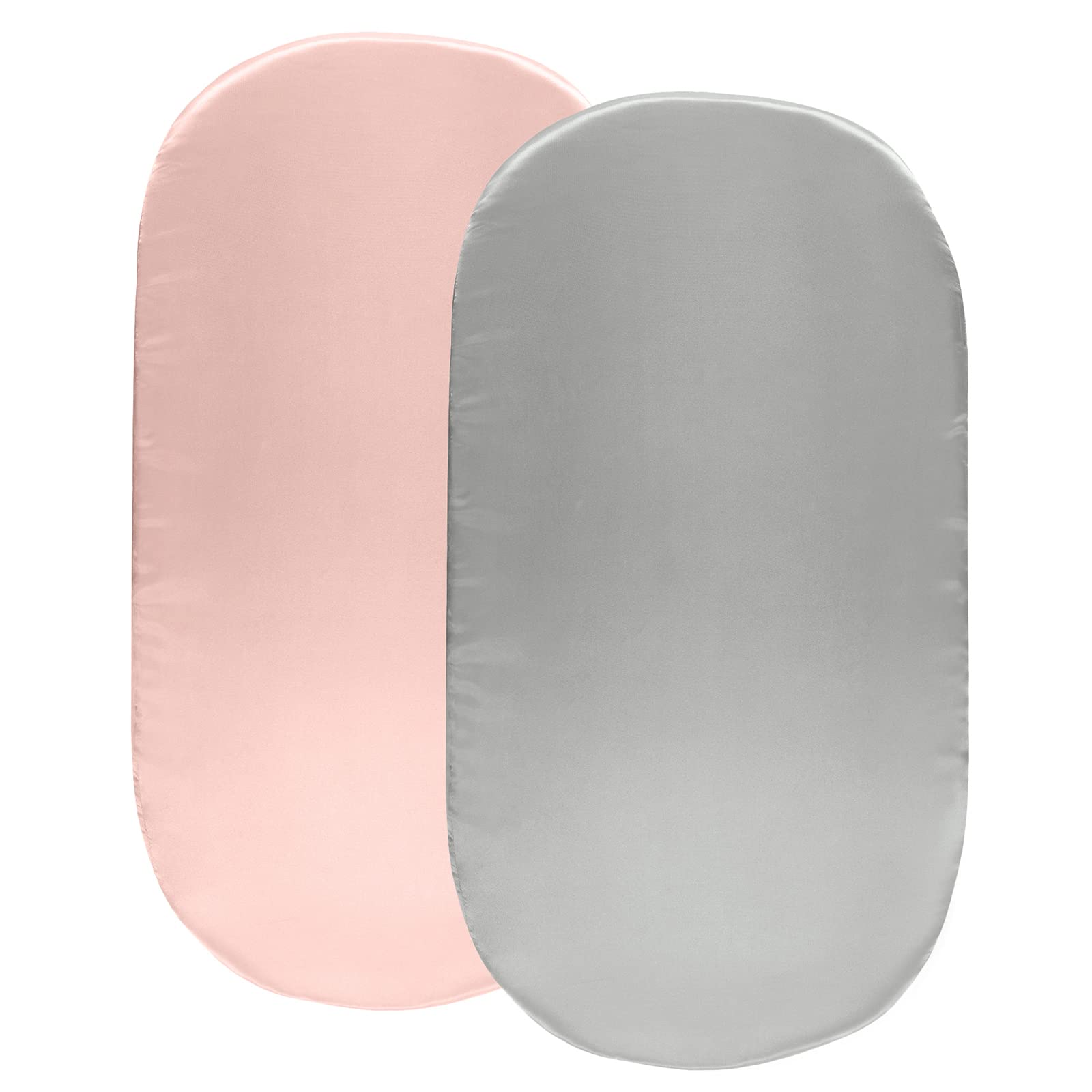 SiinvdaBZX Lot de 2 draps de berceau en satin pour cheveux de bébé, draps-housses doux et soyeux pour matelas de berceau en sablier, ovale et rectangulaire (gris clair et rose)
