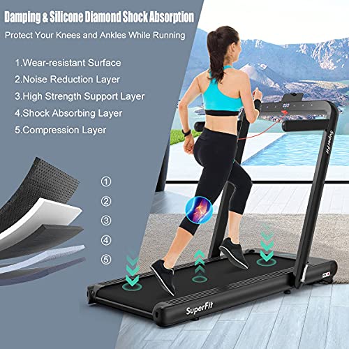 Image of GYMAX Under Desk Folding Treadmill, 4.75HP 2 in 1 Running Walking Machine with Heart Rate Control, APP Control, LED Touch Screen and Remote, Luxury Treadmill for Home /Gym (Black)