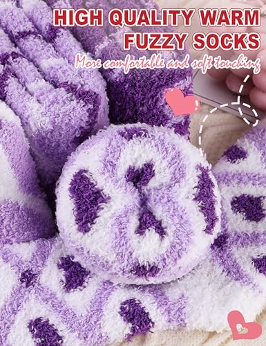 Image of Womens Fuzzy Socks Warm Fluffy Cozy Winter Slipper Thick Fleece Heart Socks 5 Pairs