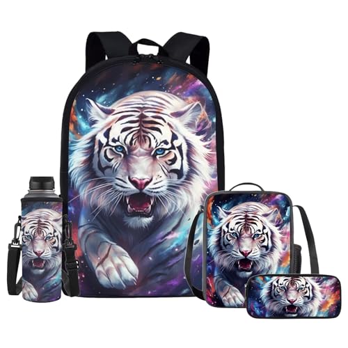 Upetstory Tiger Backpack Backpack for Kids Girls Boys 4-in-1 School Bag Set with Lunch Box Pencil Case Water Bottle Sleeve High Middle School Bookbag Elementary Preschool Primary Daypack Rucksack