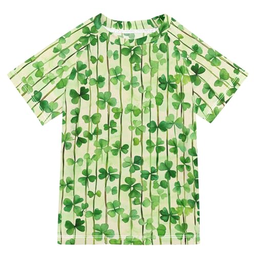 St.Patrick's Green Shamrocks Girls Bathing Suit Short Sleeves Swimwear Beach Tops 3T