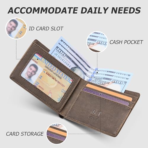 Image of Gostwo Mens Slim Bifold Wallet, RFID Blocking with ID Window & Card Slots | Faux Leather, Slim Front Pocket Fit, Multi Card Slots, RFID Privacy Protection, Gift for Men, Boy, Teen