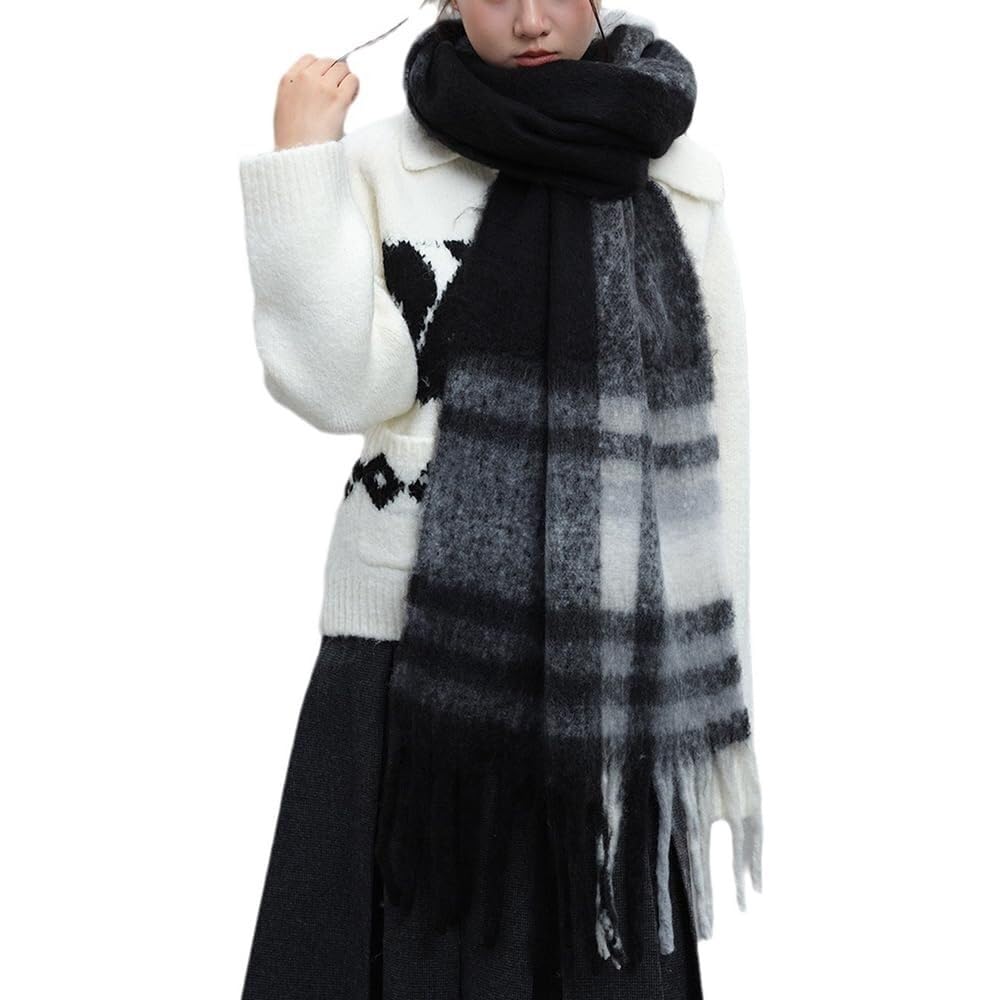 Barley Direct Large Chunky Scarf Oversized Fluffy Scarves Blanket Big Wool Thick Winter Warm(Grey Plaid)