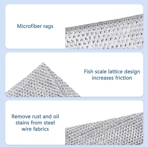 Image of Double Layer Metal Wire Dishcloths, Non-Scratch Steel Scrubber Cleaning Rags, Silver (12)