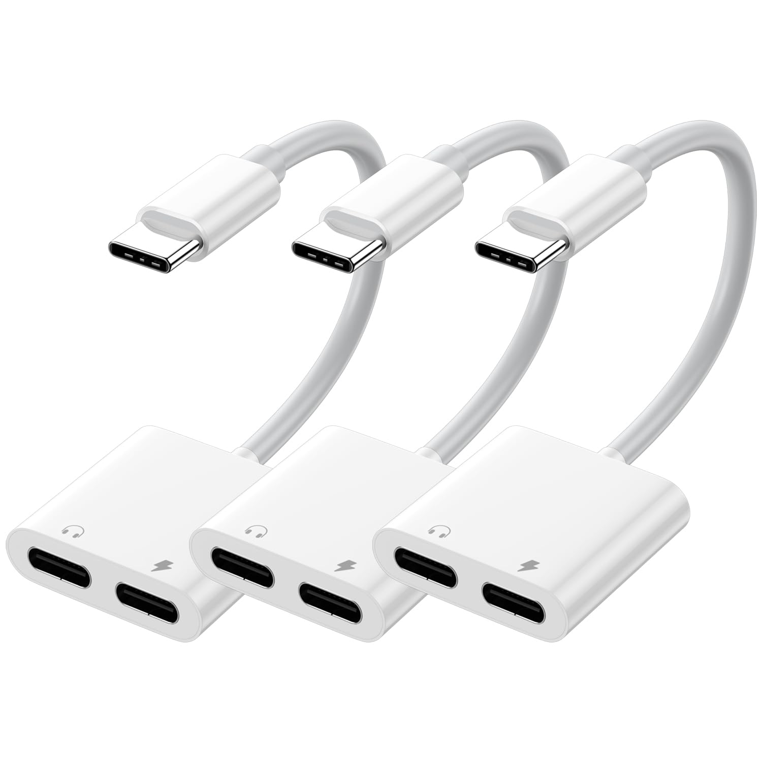 USB C Splitter,3-Pack Dual USBC Headphone and Charger Adapter,2-in-1 Type C Audio Dongle Cable with PD 60W Fast Charging for iPhone 16/15 Plus Pro Max,iPad,Galaxy,Pixel,MacBook and More USB-C Devices