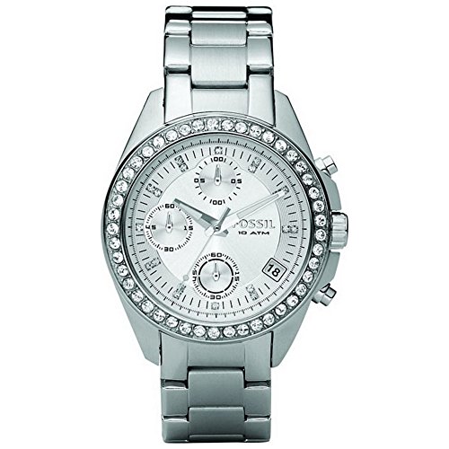 Fossil Uhr für Damen Decker, QuarzChronographenwerk, 38mm Silber / Stahl Edelstahlgehäuse mit Edelstahlarmband, ES2681