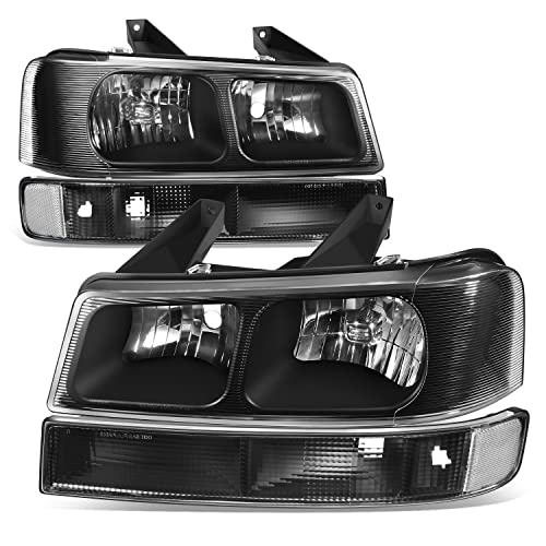 Auto Dynasty Headlights Assembly Compatible with 2003-2024 Chevy Express GMC Savana 1500 2500 3500 4500, 4Pcs Halogen Headlamps Replacement w/Bumper Lamps, Black Housing Clear Corner