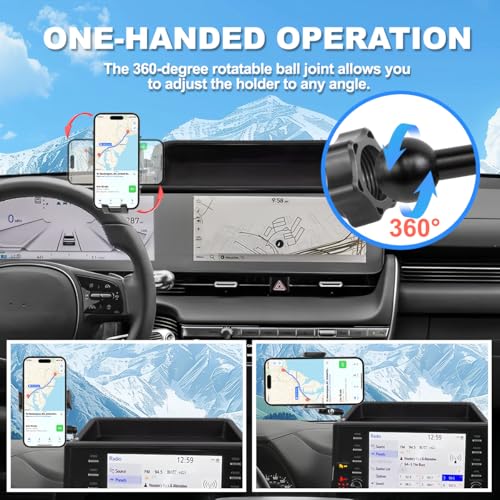 Image of Car Phone Holder Compatible with Hyundai Ioniq 5 2022-2025 Accessories 12.3-Inch Screen Fixed Clip, Cell Phone Mount with Dash Tray Center Console Organizer Hands-Free 360 Rotation