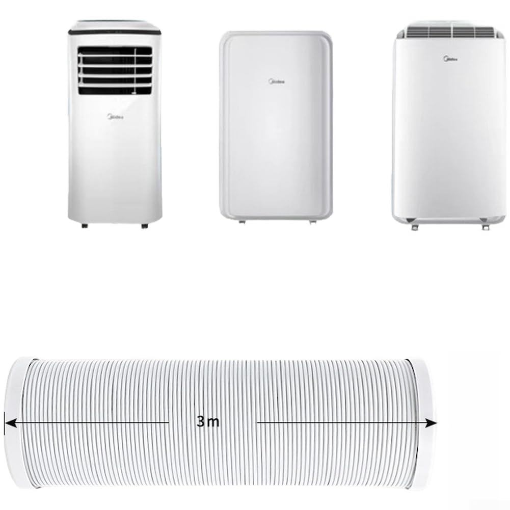 Tragbarer Klimaanlagen-Abluftschlauch mit Klemmring für Midea Mobile AC-Einheiten, 13 cm, 15 cm, erweiterbares PVC-Rohr mit Stahldraht, Verstärkung, weiß (15 cm, 3 m)