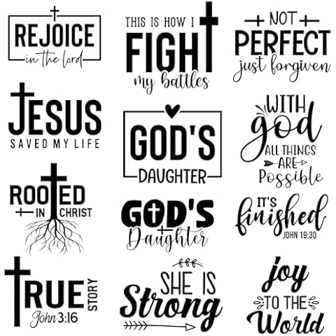 9/12Pcs,Pocket Size Jesus Vinyl Iron-on Heat Transfer Stickers, Floral Letters, God Pray Religious Themes, for DIY Clothing, T-Shirt, Mask, Jeans, Backpack (JG-04) Cover