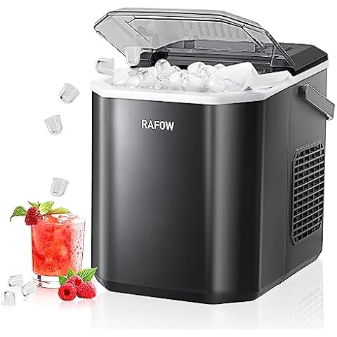 Rafow Ice Maker Countertop - Portable Machine Makes 26 lbs of in 24 Hours, 9 Cubes 6 Minutes, Self-Cleaning Compact Nugget with Scoop and Basket for Home, Kitchen, RV (Black) Cover