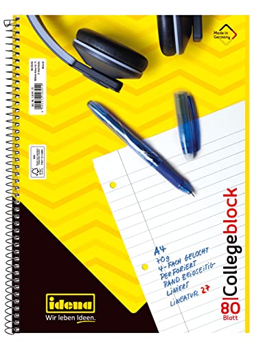 Idena 10391 - College Notebook, DIN A4, 80 Sheets, 70 g/m, Lined, Perforated
