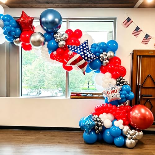 Image of Lukiituke Red White and Blue Balloon Arch Kit, 134Pcs Red and Blue Balloons | 4 Sizes 4th of July USA Balloons for Independence Day Patriotic Memorial Birthday Party Decorations