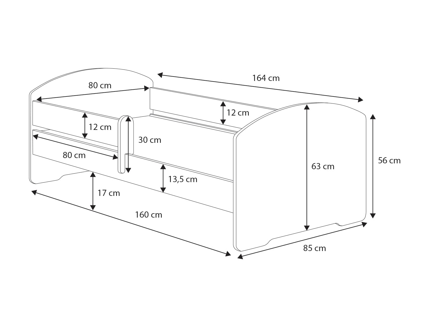 KOBI Letto per Bambini con Sponde LUK | Bianco Lettino Bambina | 160 x 80 CM | Lettino Bambino con Materasso | Lettini per una Ragazza un Ragazzo | Letto Bimbo Singolo