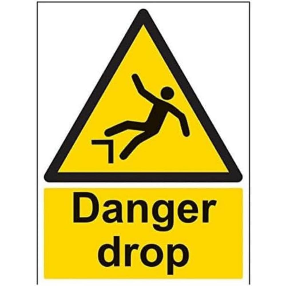 V Safety Danger Drop Warning Sign - 300mm x 400mm - 1mm Rigid Plastic