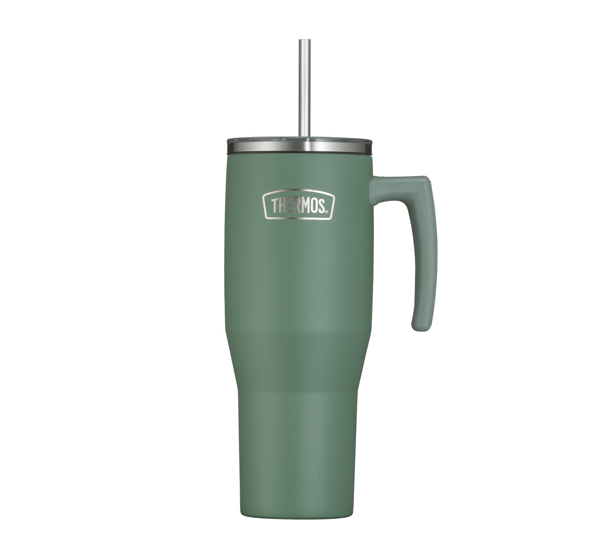 Thermos REFRESHING SERIES - Gobelet isotherme - 1,1 l - Vert mat - Avec paille et poignée - Pour les déplacements, le travail ou la maison - Double paroi en acier inoxydable neutre au goût