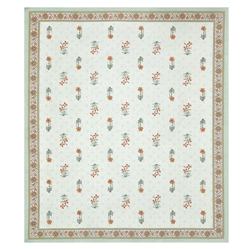 Image of BLOCKS OF INDIA Hand Block Printed 200 TC Cotton King Size Bedsheet (Green RED Flower)