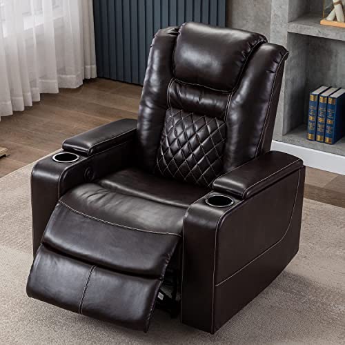 Canmov Electric Power Recliner Chair With Usb Ports And Cup Holders, Breathable Leather Home Theater Seating With Hidden Arm Storage (Brown) #TOP7