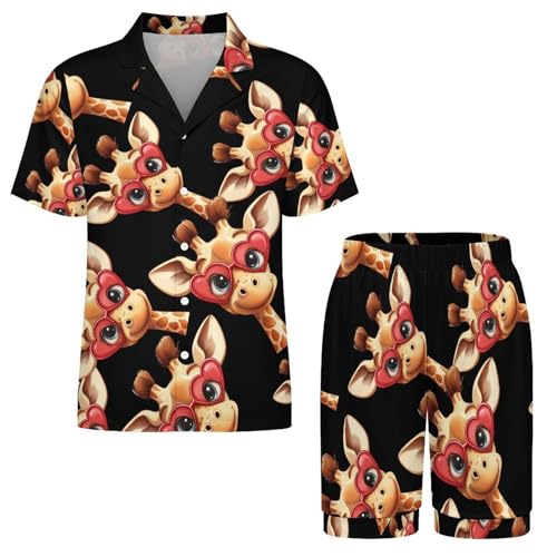Funny Giraffe Mens Pajamas Set Short Sleeve Sleepwear Summer Pjs Sets 2 Piece Loungewear Nightwear3