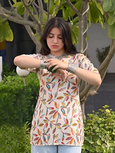 Image of Pinkmint Women Short Kurti | Cotton Blend Printed Tunic Top | Trendy Casual Top | Casual & Office Wear Ethnic Top for Jeans