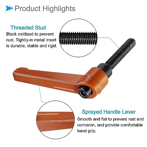 Image of Clamping Lever Handles, M8 X 40mm Male Thread, Adjustable Quick Release Locking Rotating Bolt Knobs Orange - (Applications: for Lathe Machinery), 2-Pieces