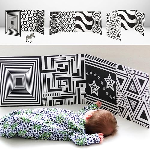 Image of My Little Learner - Supersized High Contrast Baby Sensory Fold-Out Board for 0 6 Months - Newborn Sensory Toys - Black and White Baby Book - Thick Stand Up Sensory Cards - Black and White Baby Toys