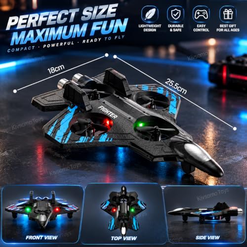 Image of RC Fighter Jet Drone with Remote Control, 2.4GHz Flying Aircraft Toy with LED Lights, 360 Flips & Rolls, EPP Lightweight Body, Rechargeable Flying Toy for Kids & Adults