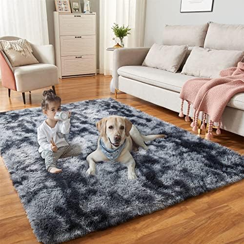 YQQRIGRO 5x7 Feet Rugs for Bedroom, Tie-Dyed Dark Grey Super Soft Shaggy Rugs Fluffy Carpets, Indoor Modern Plush Area Rugs for Living Room Dorm Kids Room, Fuzzy Non-Slip Rugs for Kids Boys Girls