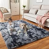 YQQRIGRO 5x7 Feet Rugs for Bedroom, Tie-Dyed Dark Grey Super Soft Shaggy Rugs Fluffy Carpets, Indoor