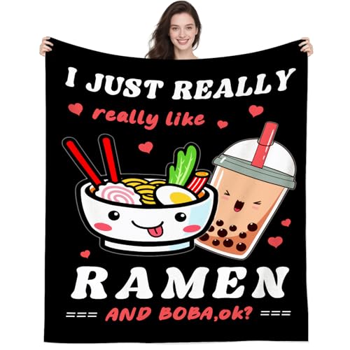 Ramen Blanket I Just Really Like Ramen and Boba Blankets Soft Lightweight Anime Ramen Noodle Blanket and Throw Christmas Best Gifts for Men Noodle Food Lover Adults 50"x40"